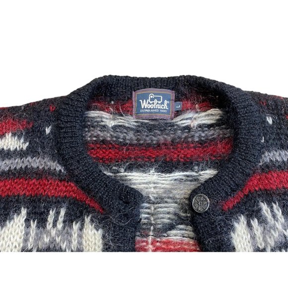 Vintage Woolrich Swedish Wool Cardigan Sweater Red Black Button Up Jumper - Picture 3 of 6